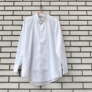 Oscar de la Renta White Tuxedo Pleated Dress Shirt 16 34/35 French Cuff Formal